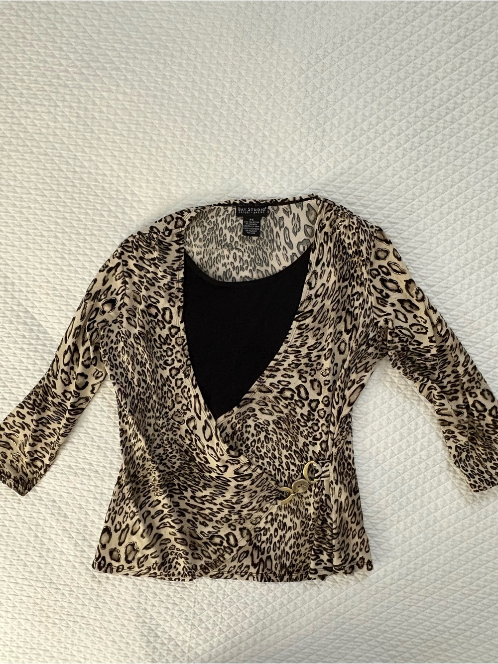 Bay Studio Beige and Black Leopard Print Wrap Top